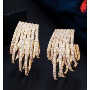 18k Gold Plated Multi-Colored Simulated Diamond Zircon Half-Circle Drop Earrings